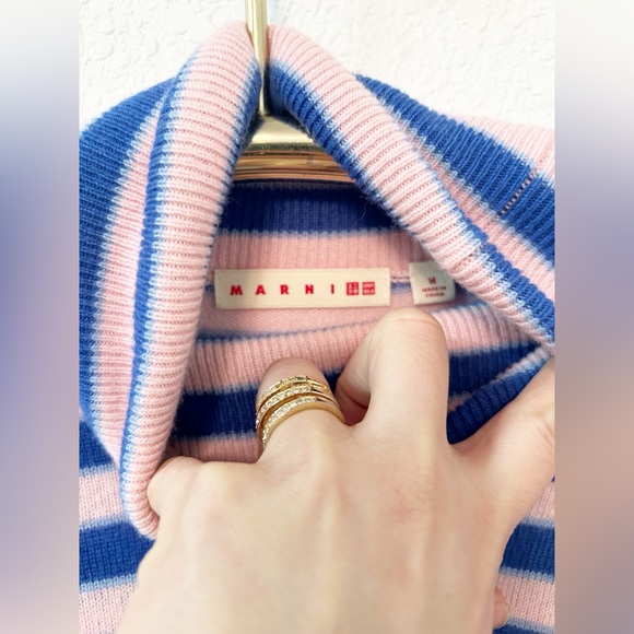 MARNI x Uniqlo The 💯 Cashmere Striped Turtleneck Sweater Cobalt & Pink SZ: M - Picture 5 of 12